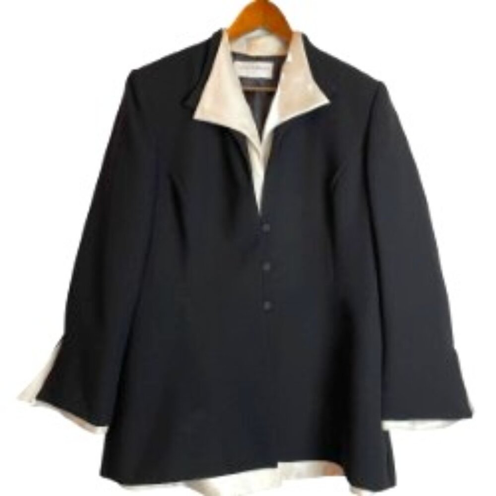 SAG HARBOR VNTAGE WOMENS BLAZER BLACK W/ SEWN IN "SATINY BLOUSE" SIZE 18